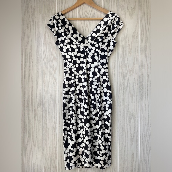 Maggy London Womens Midi Dress 6P Polka Dot Black and White - Picture 1 of 3